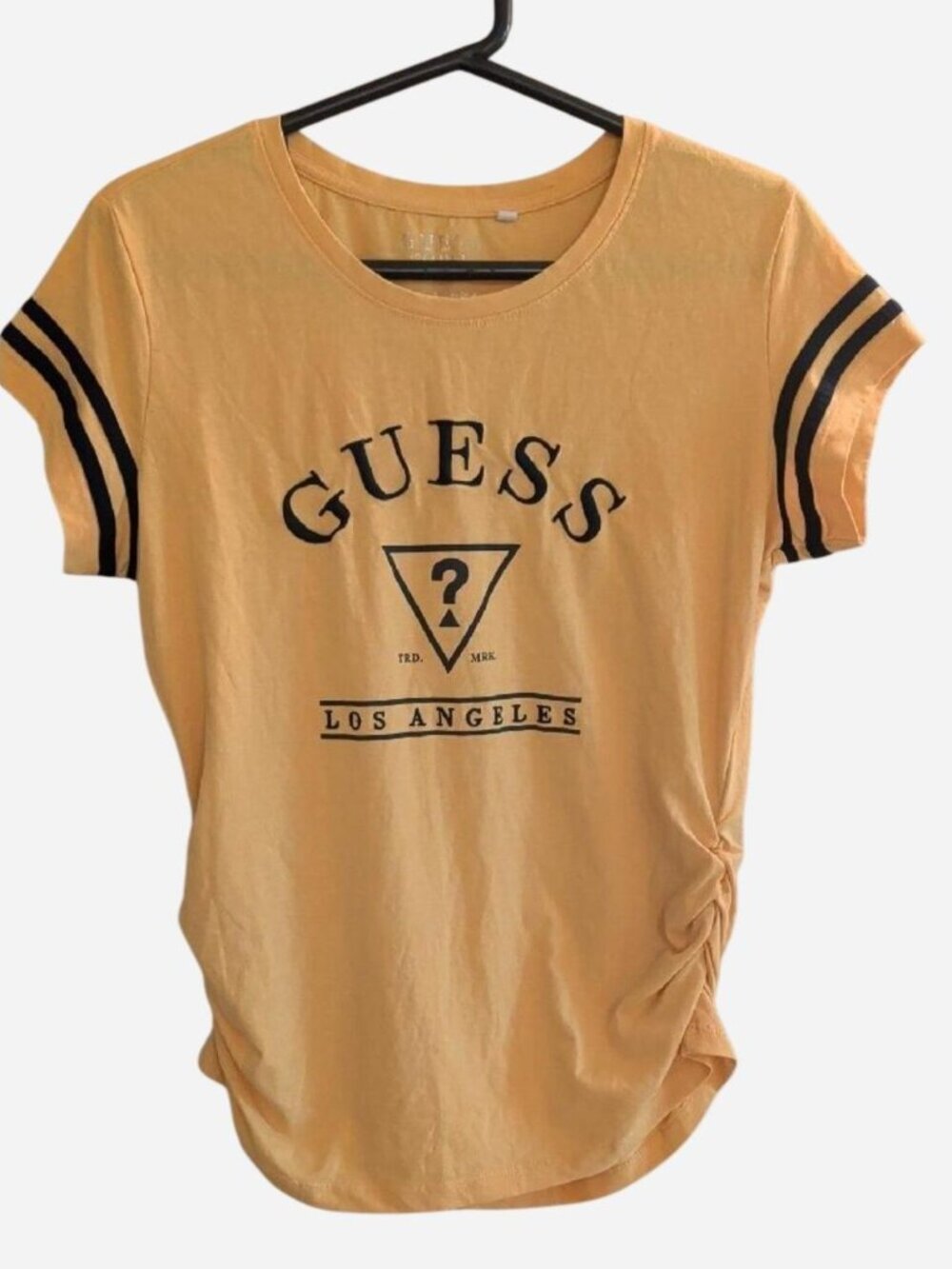 GUESS Yellow Los Angeles Logo Tee Size 2XL | Side-Tie Short Sleeve Top